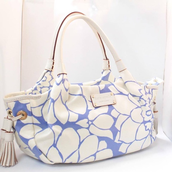 KATE SPADE Handbags - KATE SPADE White Blue Floral Canvas Handbag #11545